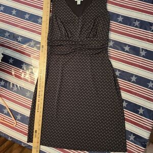 LOFT Green and Brown Midi Dress with Pleated Sheath V-Neck